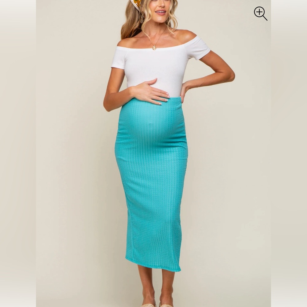 Aqua Textured Slit Maternity Midi Skirt (Maternity)